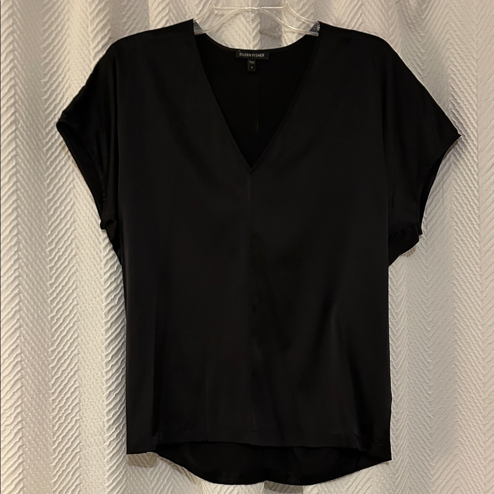 Eileen Fisher Elegant Black V-Neck Blouse